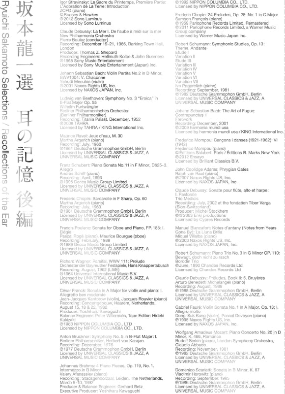 坂本龍一 選 耳の記憶 後編 Ryuichi Sakamoto Selections / Recollections of the Ear（3CD）